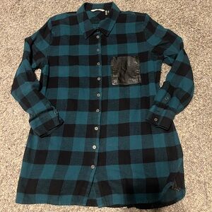 Soft Surroundings Oversized Buffalo Plaid Green Button Down Shirt